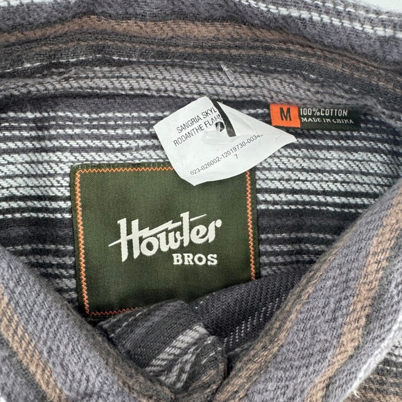 Howler Bros Mens Medium Rodanthe Flannel Skyline Stripe Sangria Shirt - Picture 4 of 8